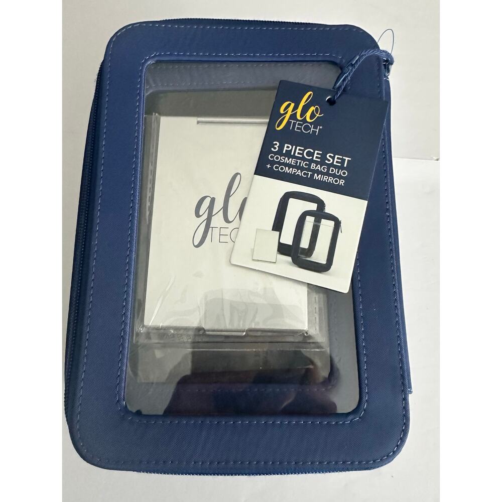 Glo Tech 3-Piece Cosmetic Bag Set w/ Compact Mirror Travel Makeup Organizer NWT